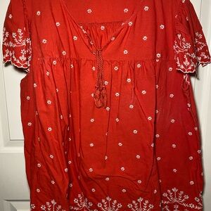 Lane Bryant Red Tie Front Blouse Short Sleeve